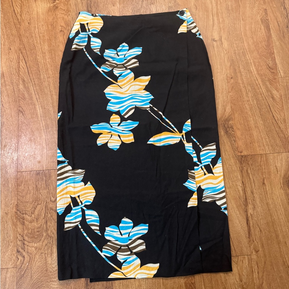 Giorgio Fiorlini Collection Women’s Size 12 Long Linen Wrap Skirt Floral Summer